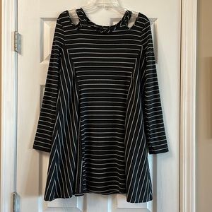 Very J Black & White Striped Cold-Shoulder A-Line Dress